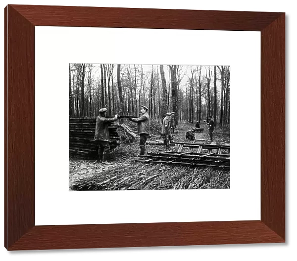 Men laying new light railway, Western Front, WW1