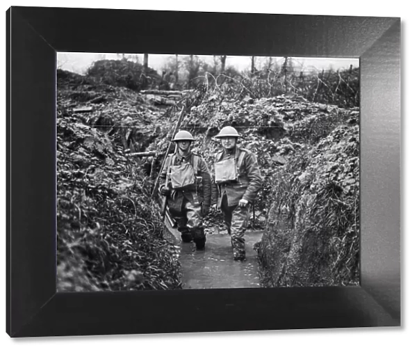Two soldiers in flooded trench, Western Front, WW1