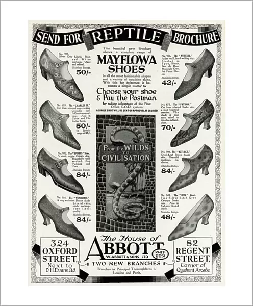 Advert for Mayflowa crocodile, ostrich and lizard shoes 1926