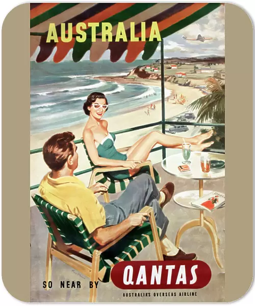 Poster advertising Australia via Qantas Airlines