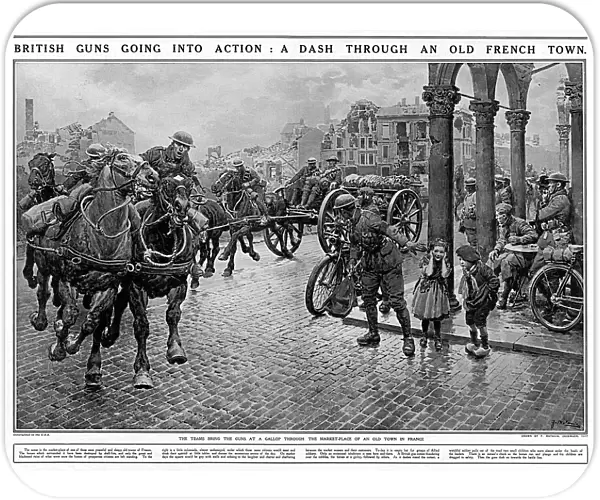 British Guns dash through French town
