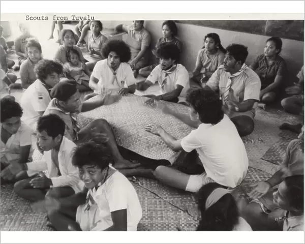 Scouts singing, Tuvalu, Gilbert Islands, Pacific