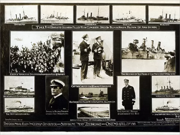 Card commemorating Zeebrugge and Ostend raid, WW1