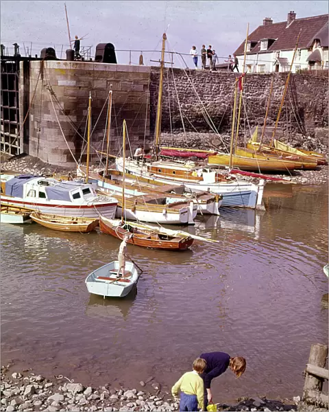 Scene with boats at Porlock Weir, Somerset
