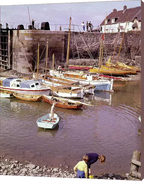 Scene with boats at Porlock Weir, Somerset
