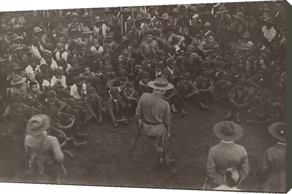 Leader speaking to scouts and cubs, Ceylon (Sri Lanka)