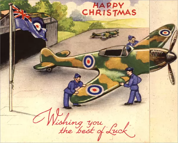WW2 Christmas card with plane and crew