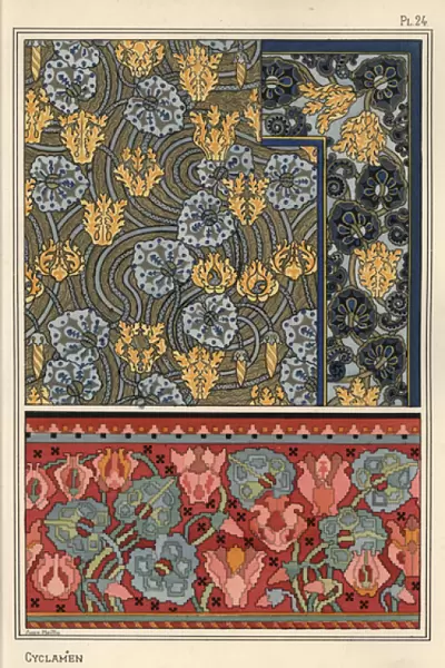 Cyclamen persicum plant as motif in designs