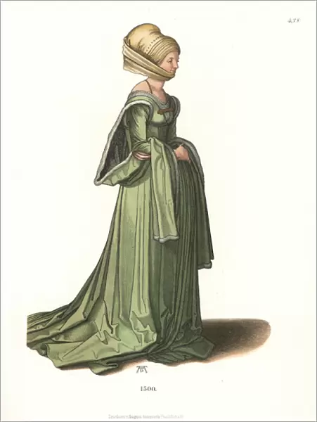 Woman of Nuremburg in elaborate headdress, 1500