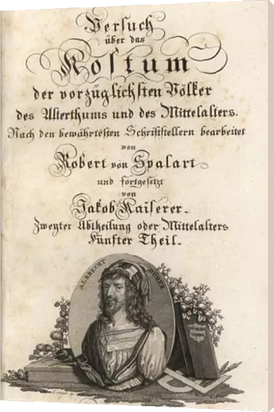 Calligraphic title page with vignette portrait