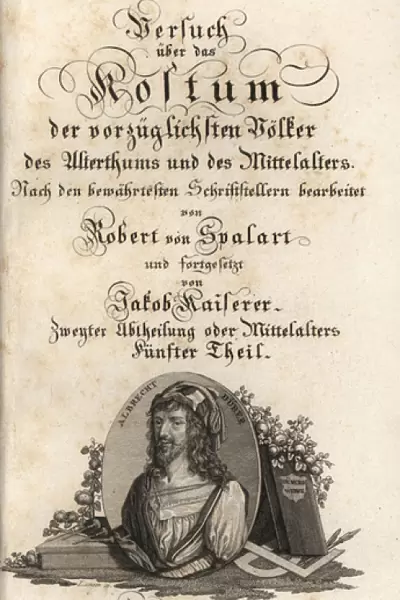 Calligraphic title page with vignette portrait
