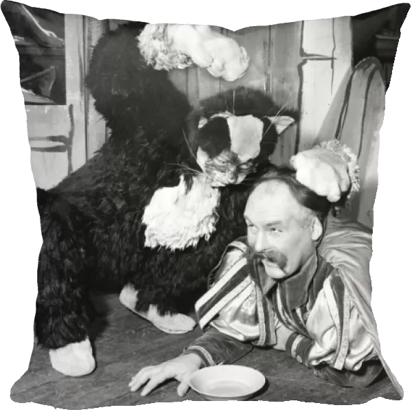Jimmy Edwards and cat in a pantomime, Puss in Boots