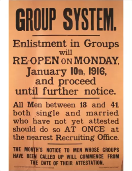 WW1 recruitment poster, Group System