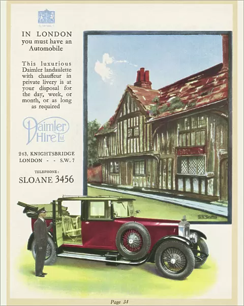 Advertisement for Daimler hire cars with chauffeur