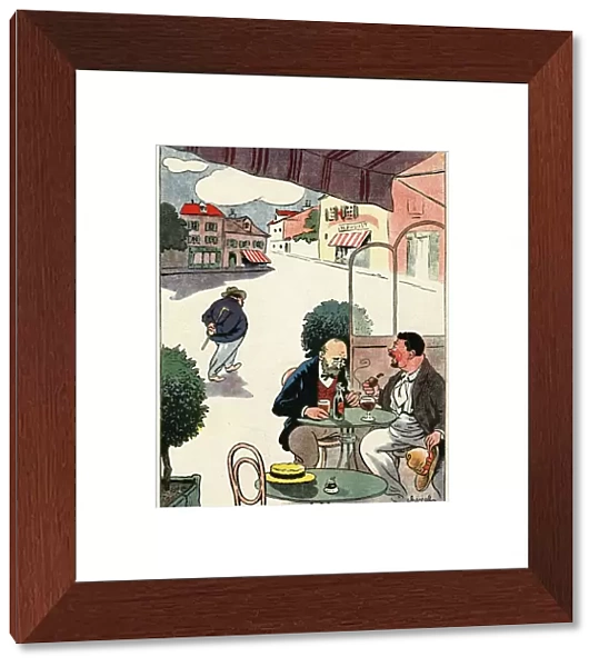 Cartoon, French cafe scene, WW1