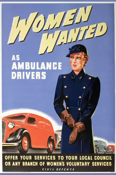 WW2 poster, Women wanted as ambulance drivers