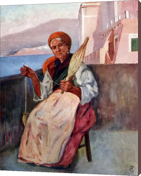 House top - Sorrento - an old woman spinning wool
