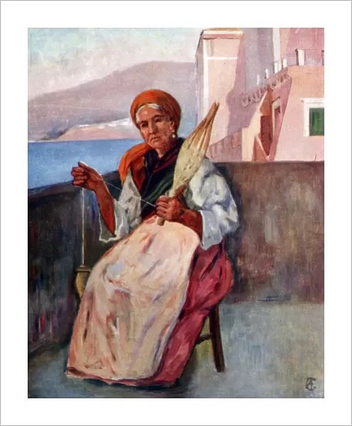 House top - Sorrento - an old woman spinning wool