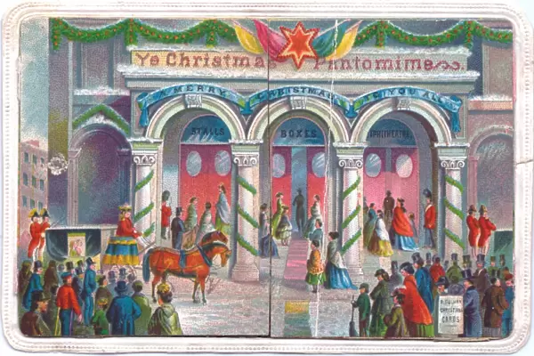 Scene outside a theatre on a Christmas card