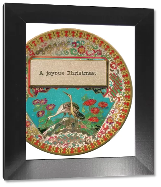 Birds and flowers on a circular Christmas card