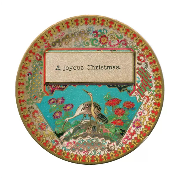 Birds and flowers on a circular Christmas card