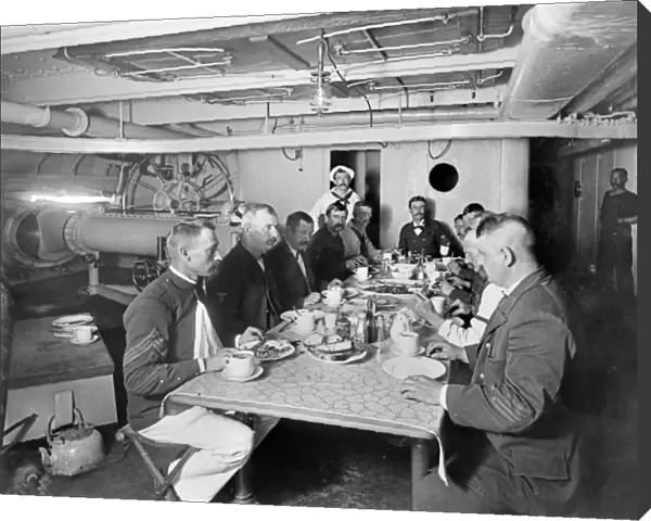 American Navy sailors eating in the petty officers mess