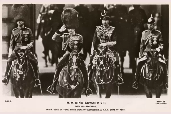 King Edward VIII on horseback - saluting - with brothers