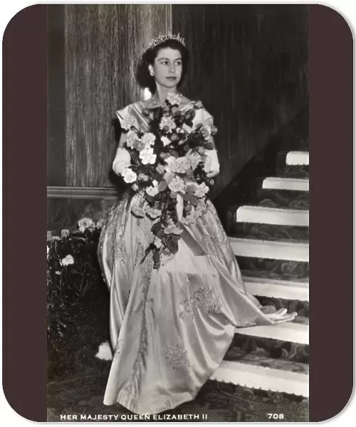 HRH Queen Elizabeth II - with large bouquet of flowers