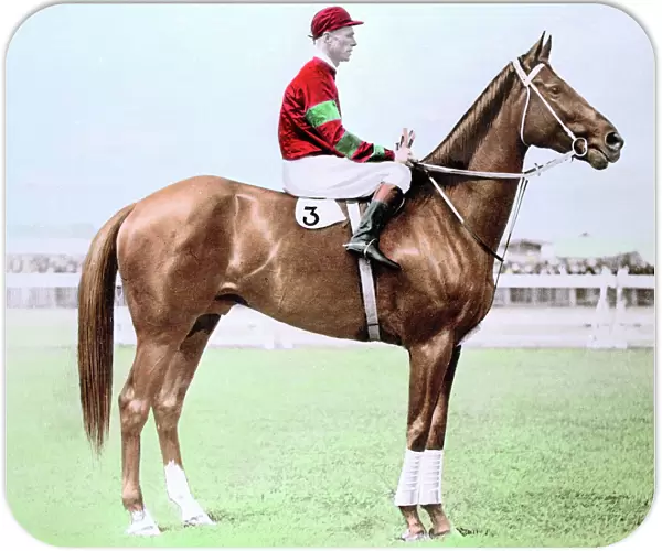 Jim Pike, Australian jockey, on his horse, Phar Lap