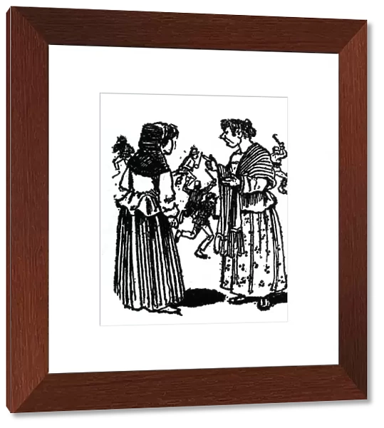 Vignette design, two Mexican women chatting