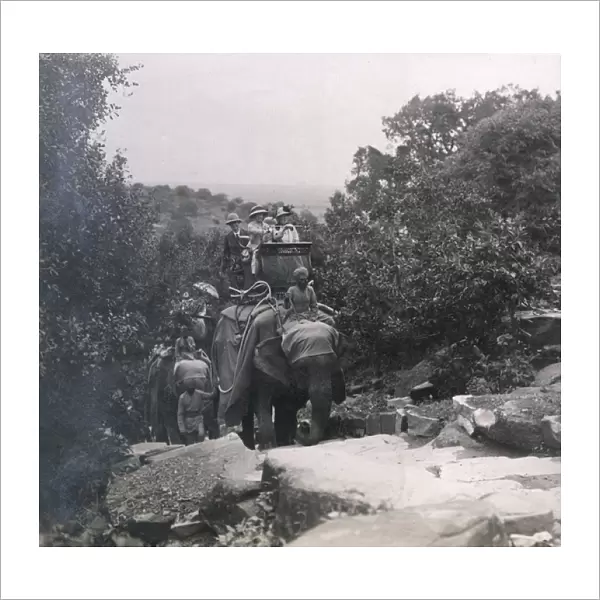 British colonials enjoying an excursion by elepant, India