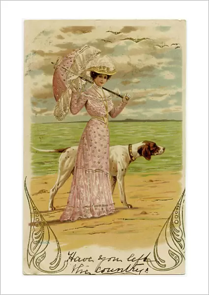 Edwardian woman with her pointer dog