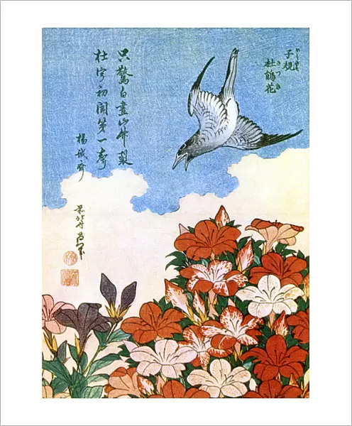 Hokusai woodcut - Cuckoo and Azalea