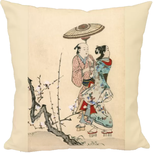 Japanese Art - Couple out for a walk - Springtime