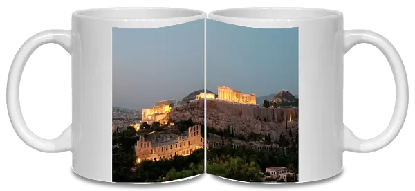 Athens. Panoramic view of the Acropolis at night