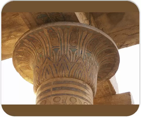 Ramesseum. Decorated capital shaped as lotus plant. Luxor. E