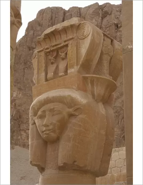 Hathor column pillar belonging to the Chapel of Hathor. Deir