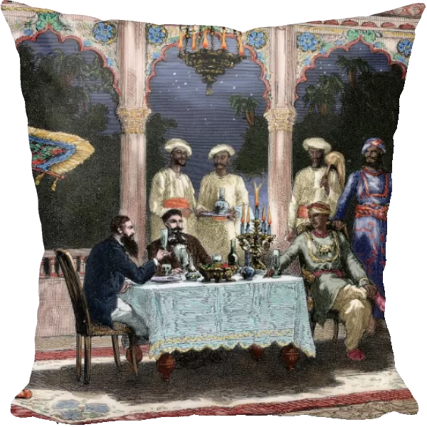 India. British colonial era. Banquet at the palace of Rais i