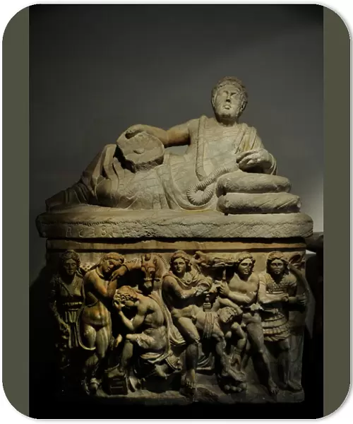Etruscan. Cineray urn on podium. Chamber tomb of the Pruni f