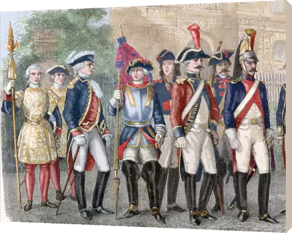 France. Royal Guard. 18th century. Colored engraving