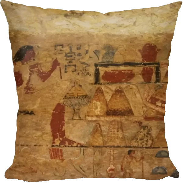 Egyptian Art. Deceased seated next to the offerings table. R