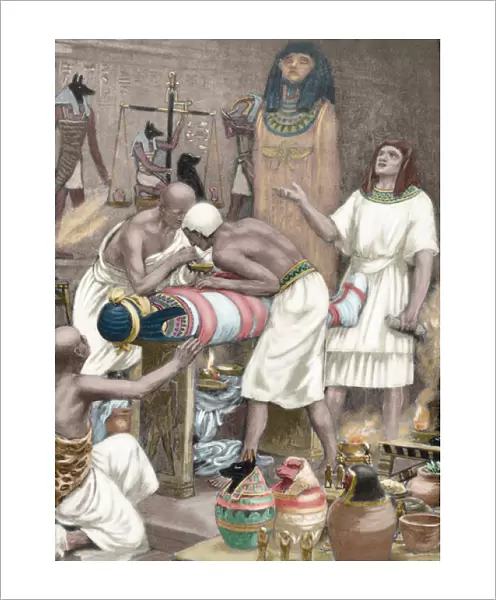 Mummification. Anciet Egypt. Engraving. 19th century. Colore