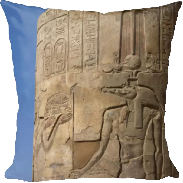Egyptian Art. Temple of Kom Ombo. The god Sobek wearing shut