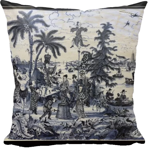 Faience plate painted with a Chinoiserie decoration. C. 1670