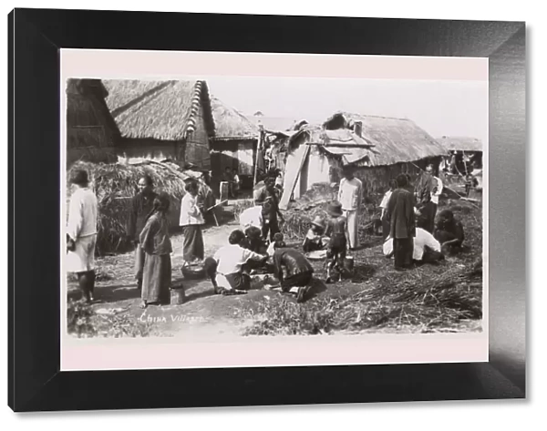 Chinese Village Scene with Villagers