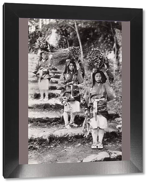 Taiwan - Country Girls with bundles of firewood for sale