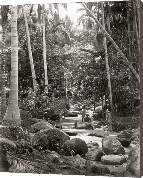 Stream and bathers, probably Ceylon (Sri Lanka), circa 1880s