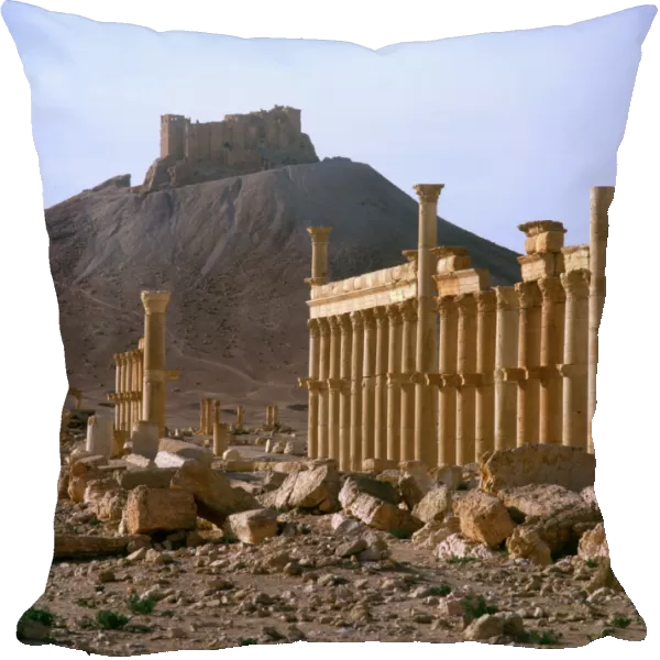 Palmyra, Syria - The Colonnade with view of Arab Castle