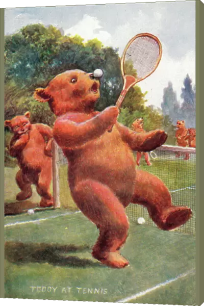 Teddy bear playing tennis
