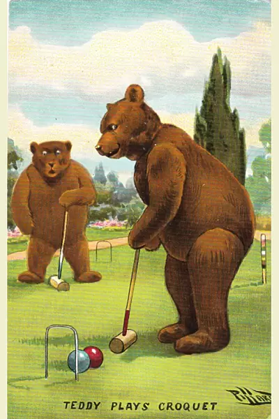 Teddy bear playing croquet